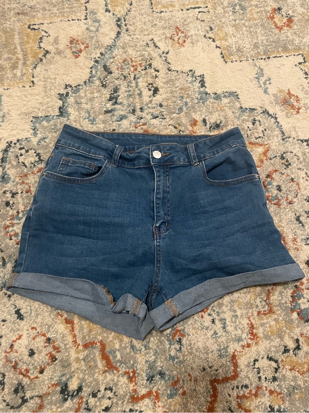 SHEIN Dark Blue Rolled Hem Denim Shorts